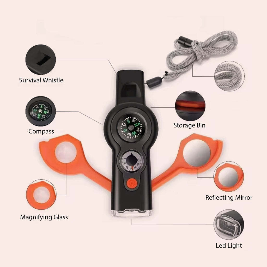 Apito de Sobrevivência com Bússola, Lanterna LED e Termómetro
