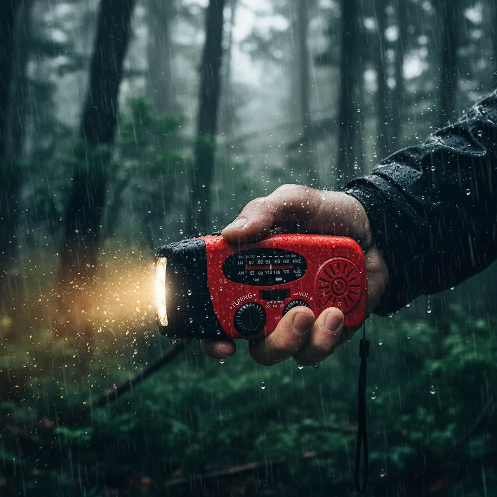 Portable Emergency Radio with Solar Panel, Hand Crank, and 3 LEDs