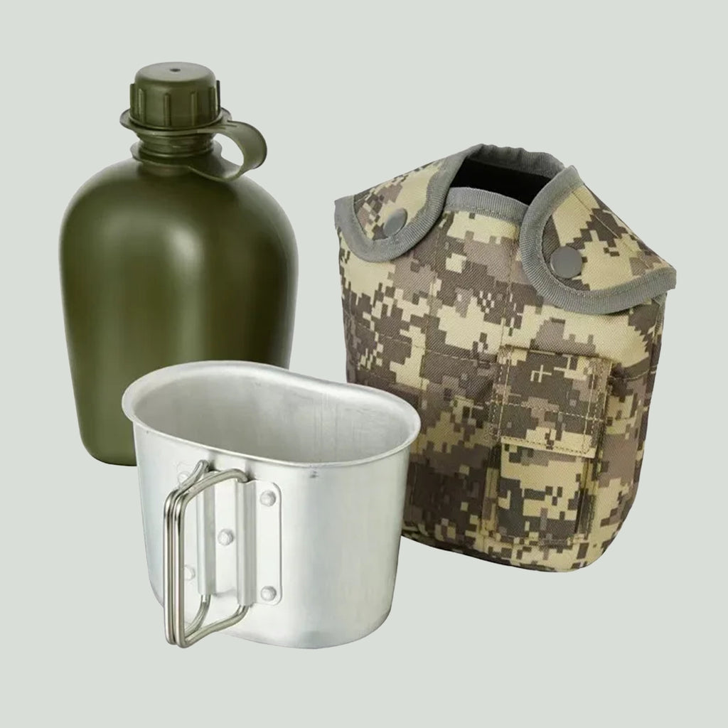 Cantil Militar de 1L com Caneca de Alumínio e Bolsa Térmica