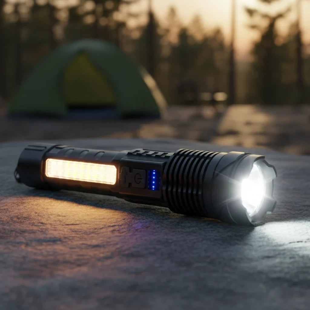 Lanterna Tática de Longo Alcance Zoom Telescópico e 7 Modos de Iluminação