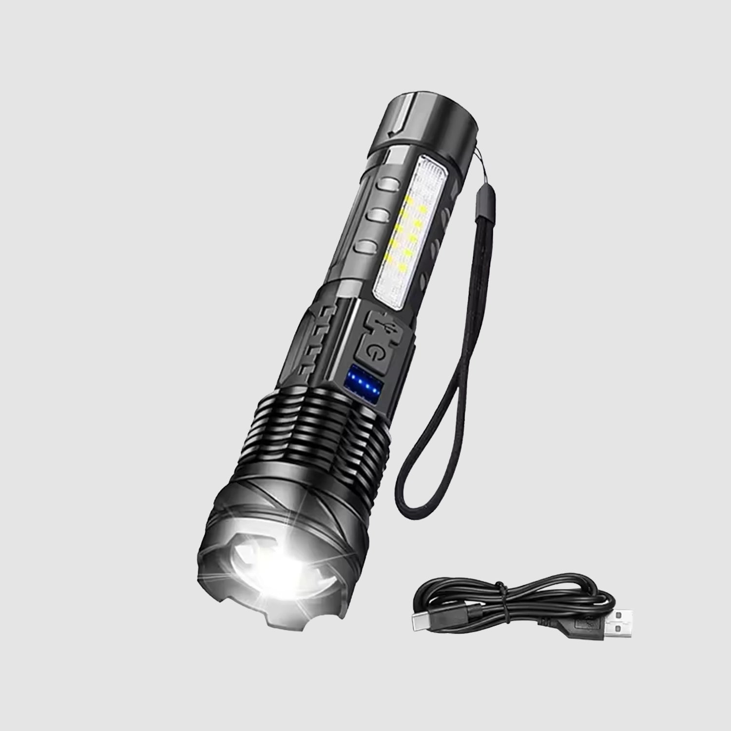 Lanterna Tática de Longo Alcance Zoom Telescópico e 7 Modos de Iluminação