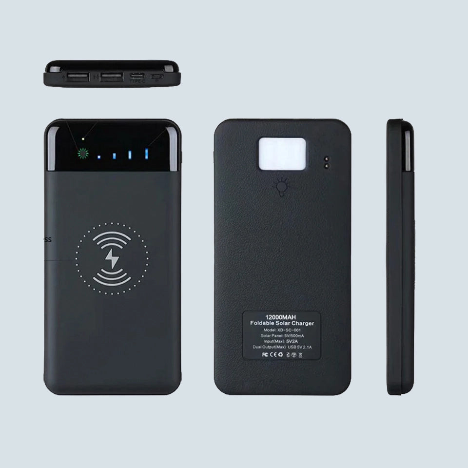 12000mAh Wireless Solar Power Bank with up to 6 Solar Panels