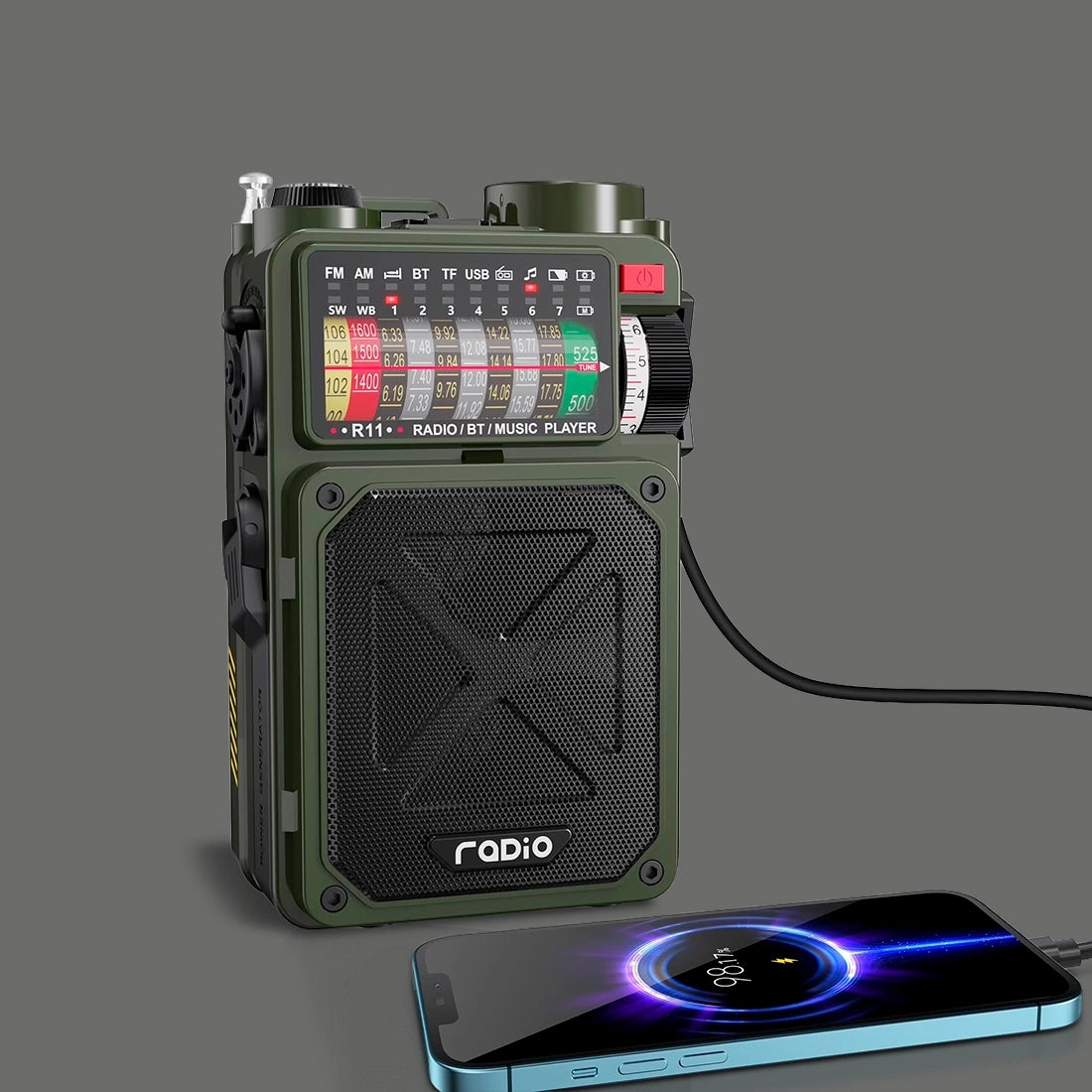 Vintage Portable Radio with Bluetooth 5.0 and LED Flashlight
